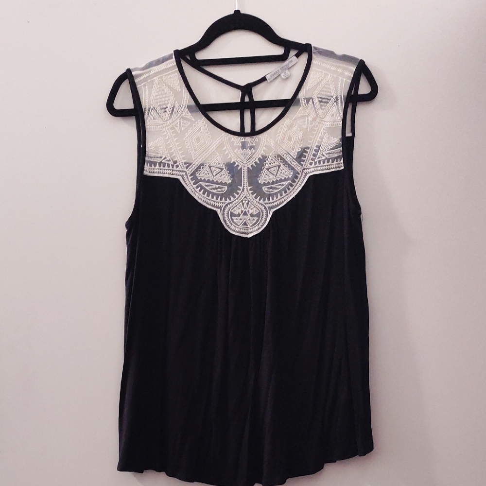 Green Envelope Black and White Lace Sleeveless Tank Top